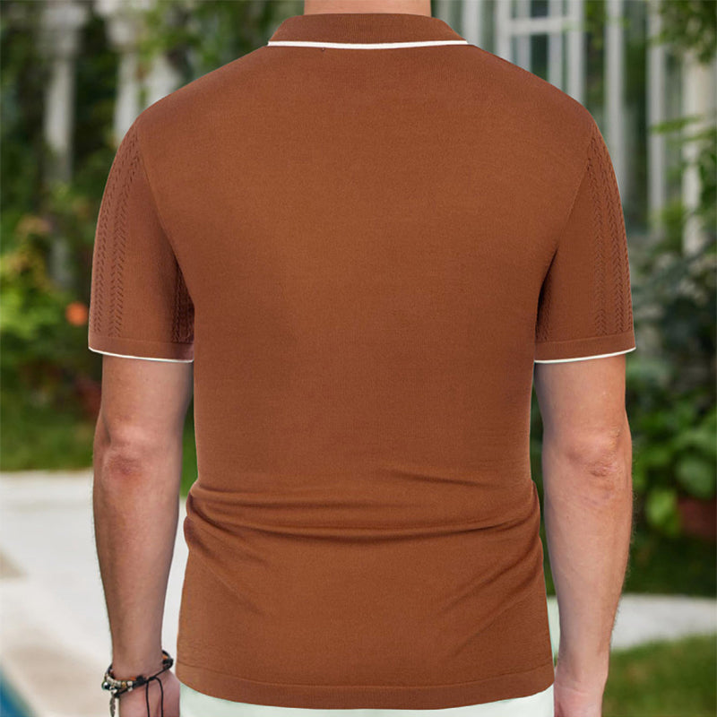 Kurzarm Polohemd aus Tencel mit Flockdruck -ideal für den Sommer