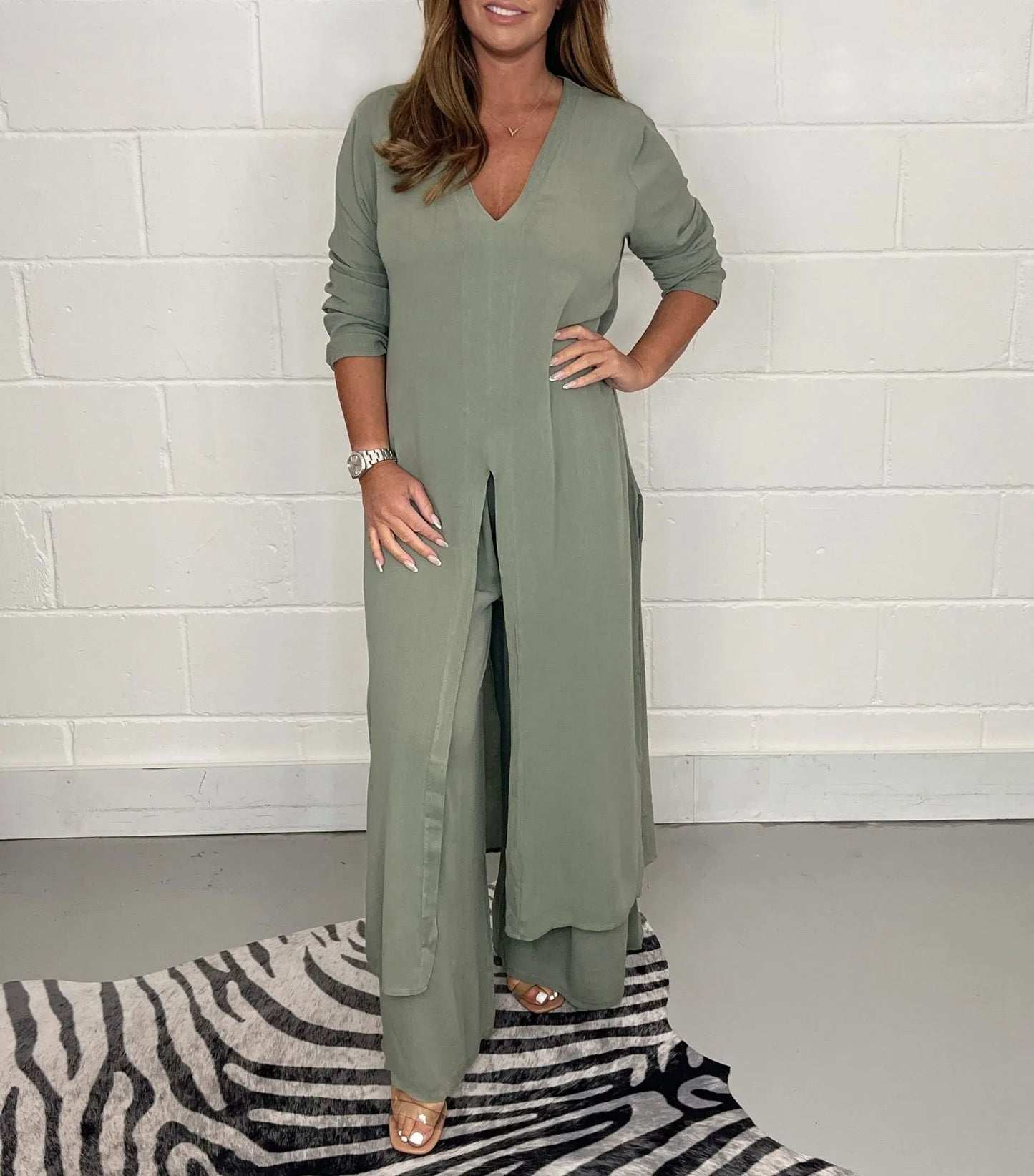 Bluse mit Knopfleiste und Hose mit elastischem Bund Set – Ideal für den Sommer