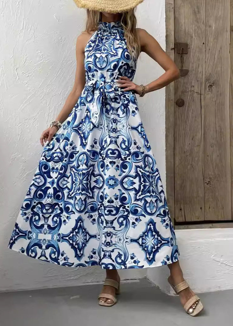 Boho-Kleid mit floralem Muster, hoher Taille und langen Ärmeln | Ideal für Frühling und Sommer