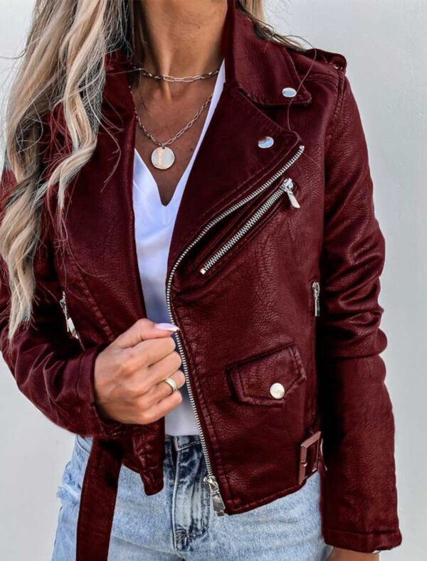 Kurze Bikerjacke mit Stehkragen und Reißverschlussdetails | Ideal für Frühling und Herbst