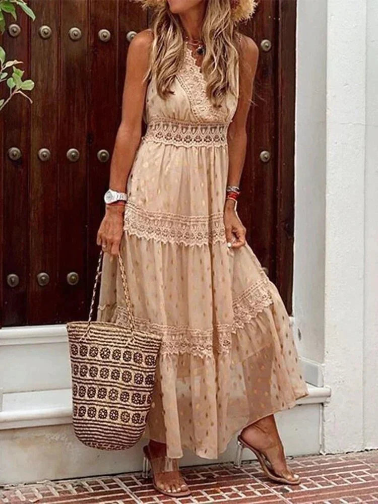 Langes Spitzenkleid mit eleganten Details | Ideal für Frühling und Sommer