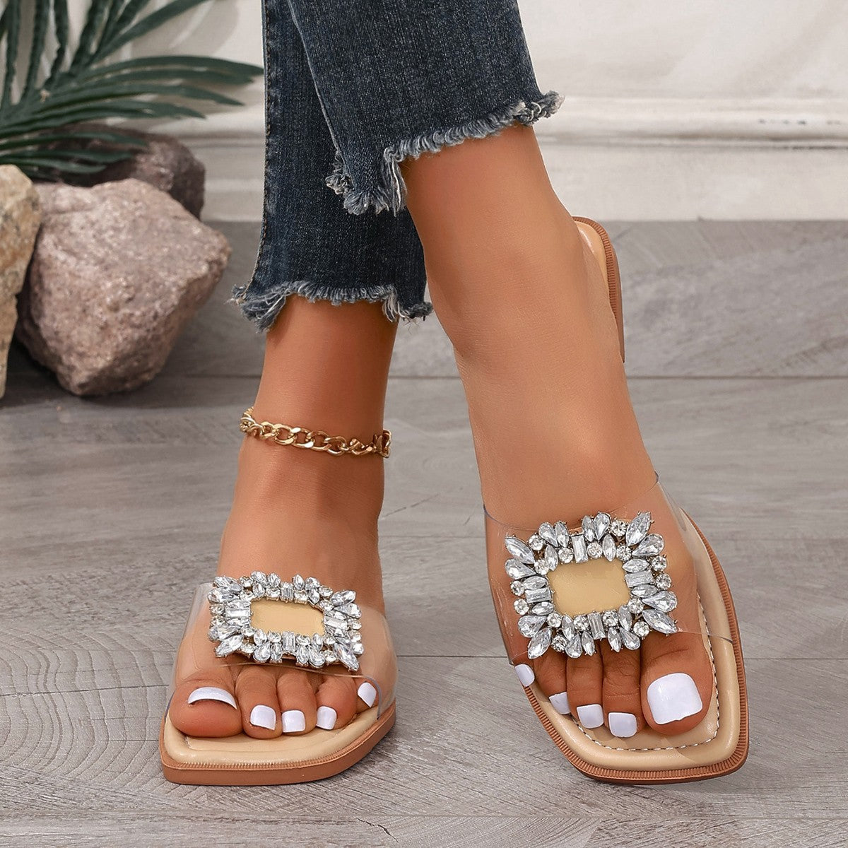 Strass-Transparente Flachsandalen | Ideal für den Sommer