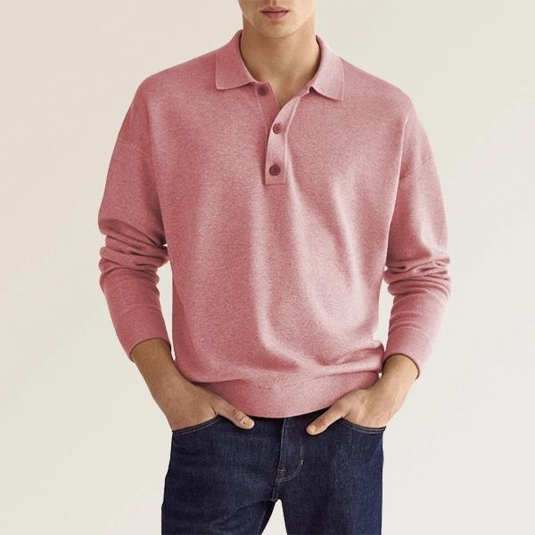 Herren Langarm V-Ausschnitt Button-Poloshirt – Ideal für den Herbst