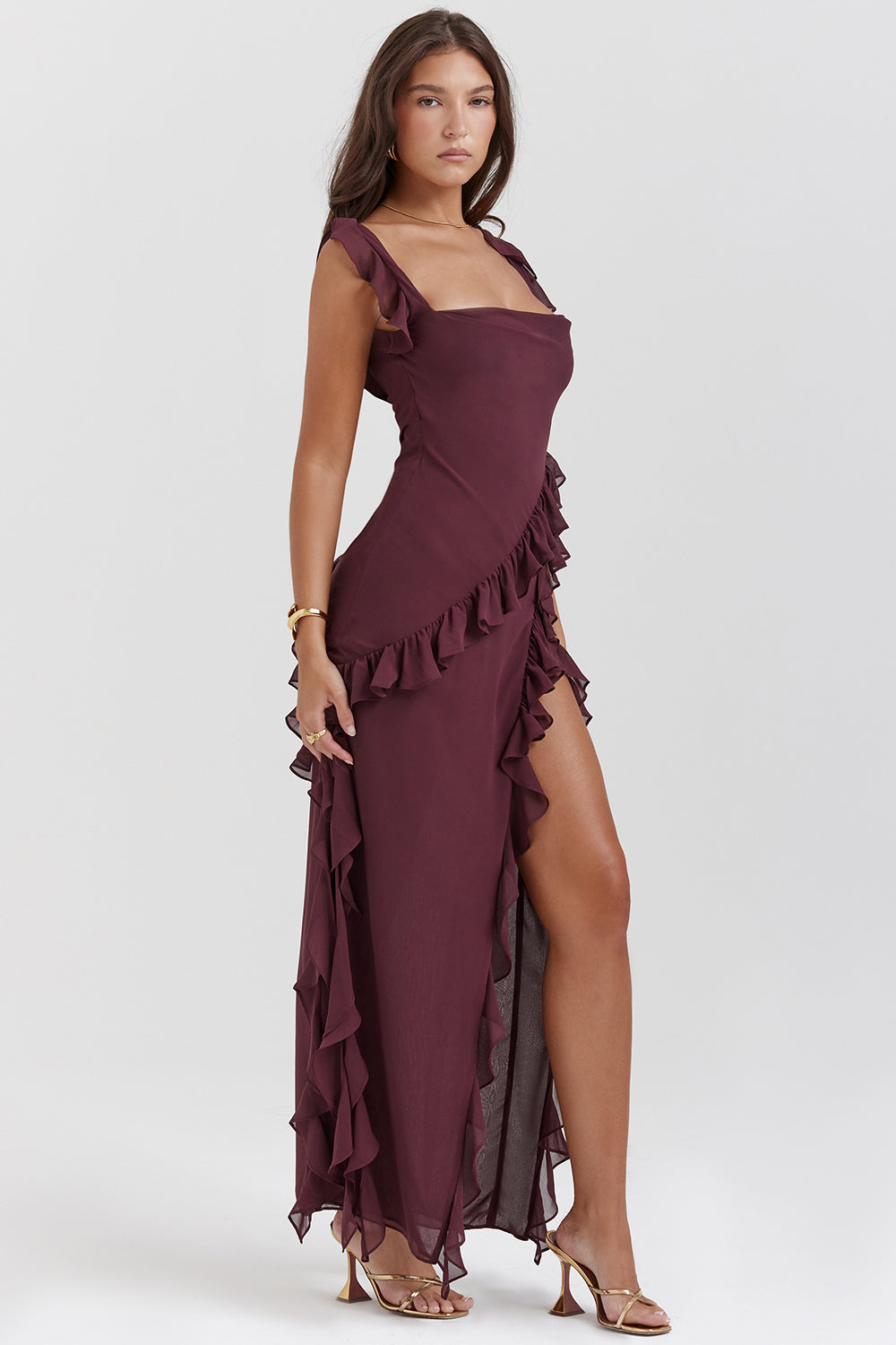Langes Rüschenkleid mit Frontschlitz | Ideal für Frühling und Sommer