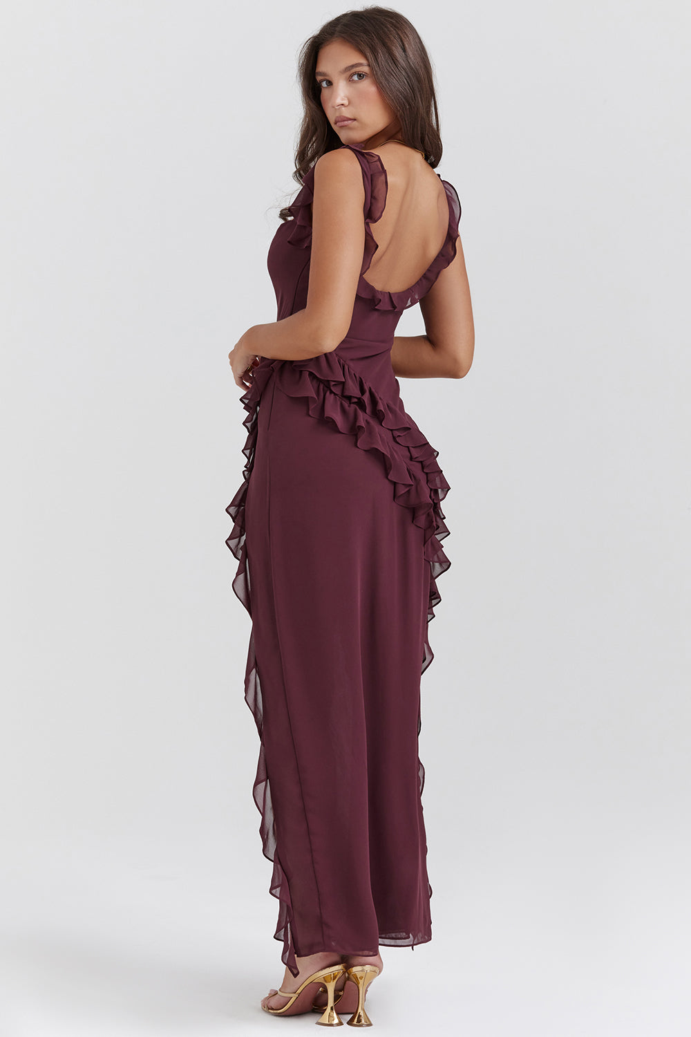 Langes Rüschenkleid mit Frontschlitz | Ideal für Frühling und Sommer