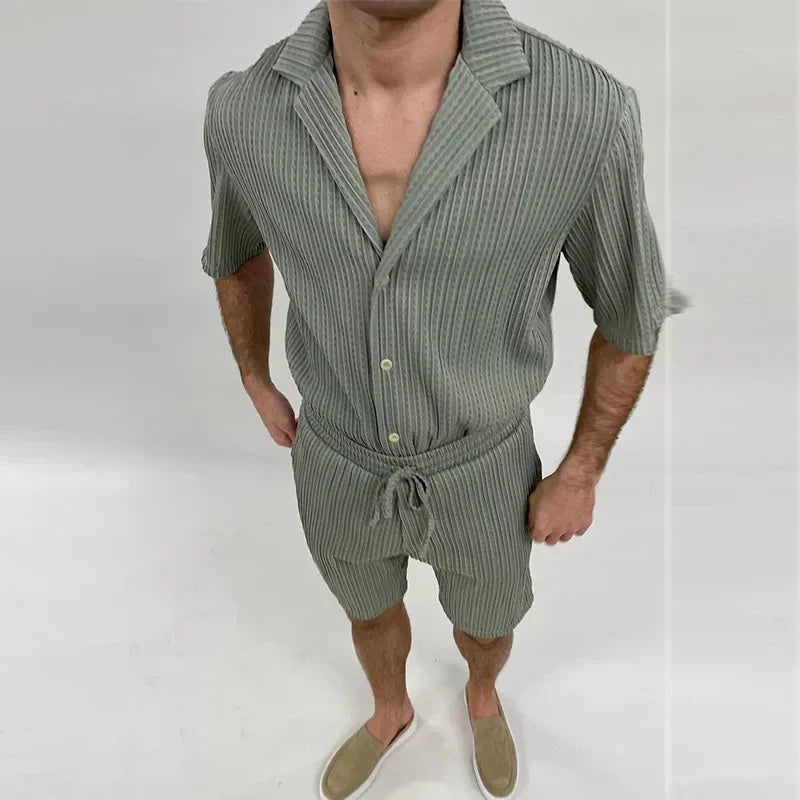 Sommer-Set für Herren | Kurzarm-Hemd & Shorts aus Leinen-Baumwoll-Mix – Atmungsaktiv & Leicht | Ideal für den Sommer