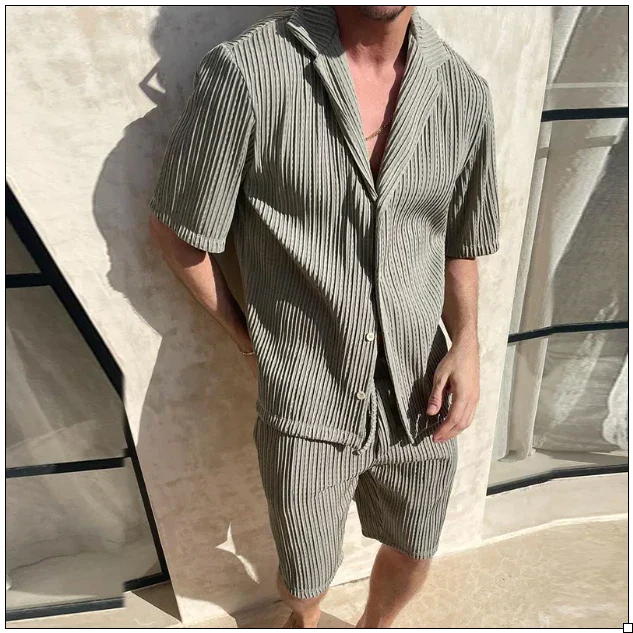 Sommer-Set für Herren | Kurzarm-Hemd & Shorts aus Leinen-Baumwoll-Mix – Atmungsaktiv & Leicht | Ideal für den Sommer