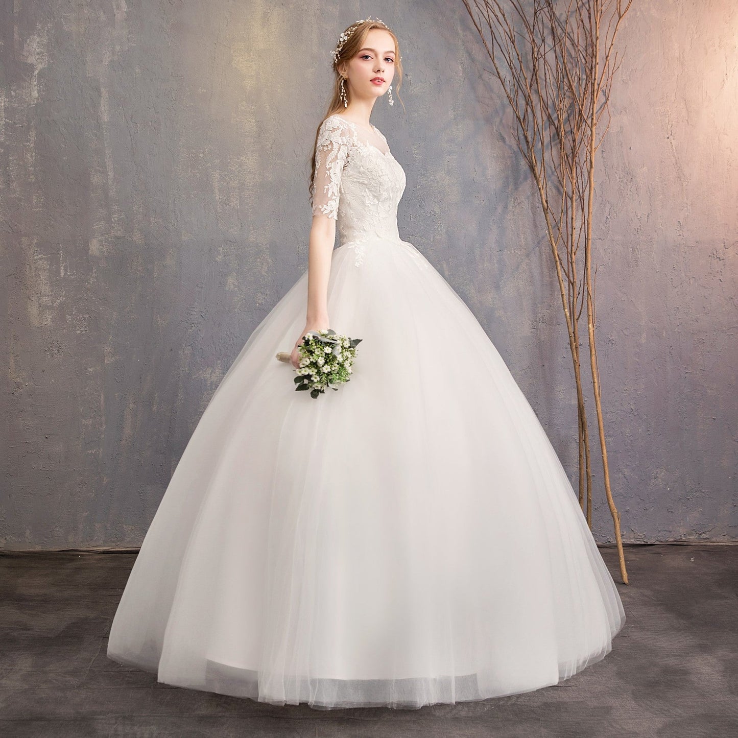 Spitzen-Hochzeitskleid mit Mittellangen Ärmeln und Plus-Größen I Ideal für alle Jahreszeiten