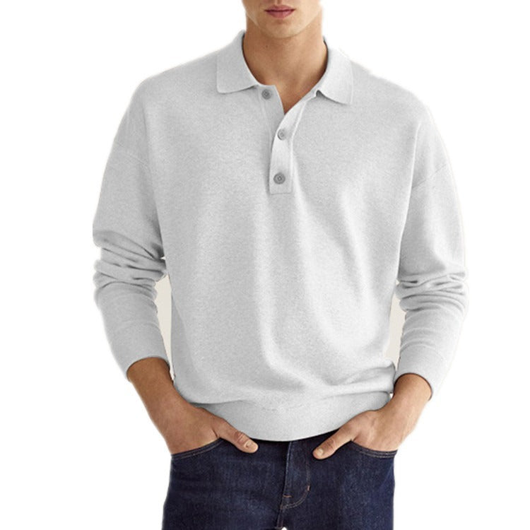 Herren Langarm V-Ausschnitt Button-Poloshirt – Ideal für den Herbst