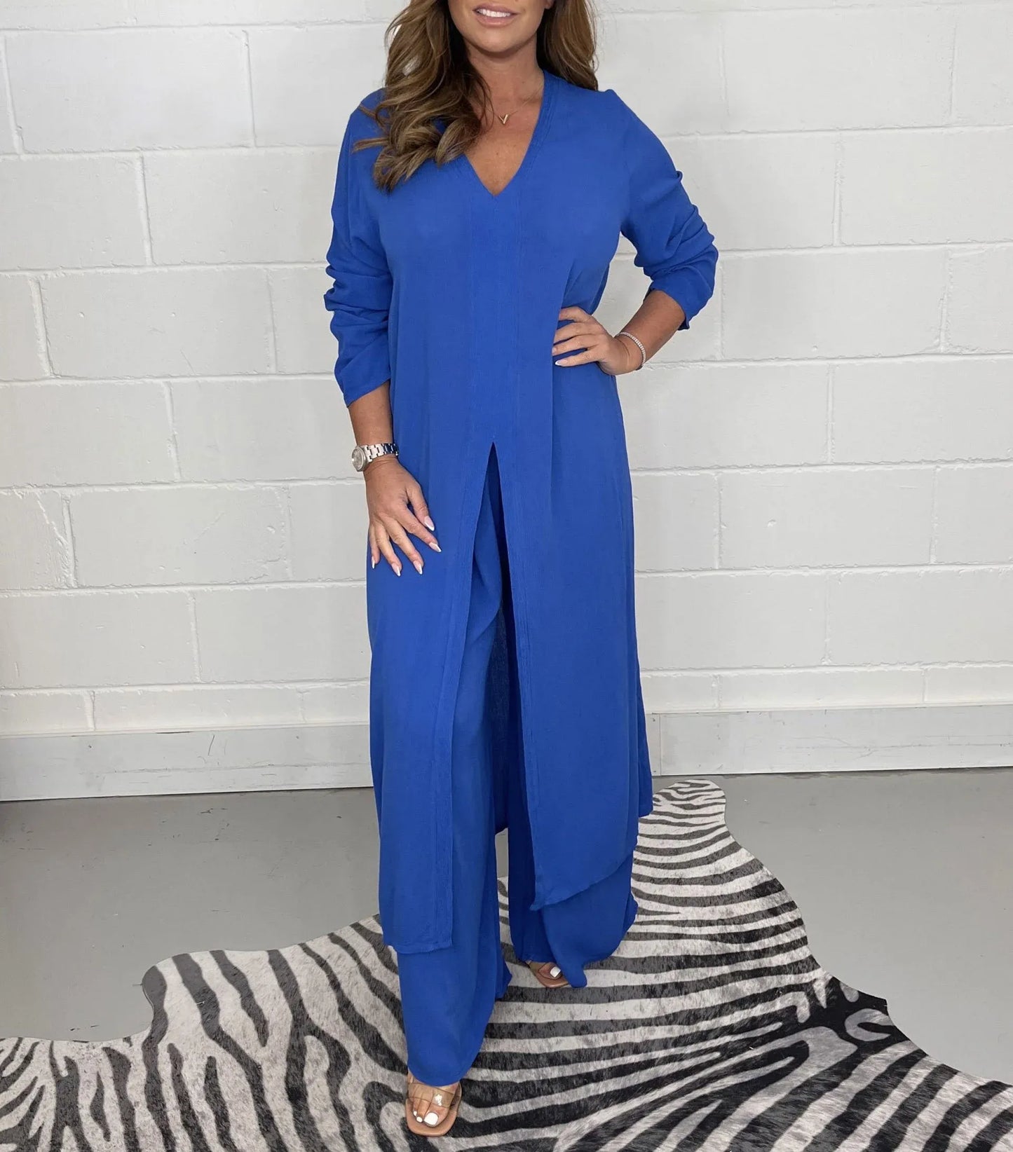Bluse mit Knopfleiste und Hose mit elastischem Bund Set – Ideal für den Sommer