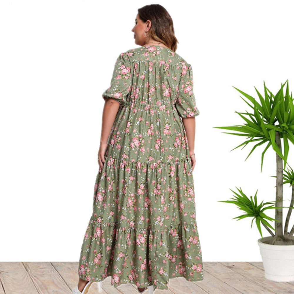 Boho-Kleid mit floralem Muster, lockerer Passform und halben Ärmeln | Ideal für Frühling und Sommer