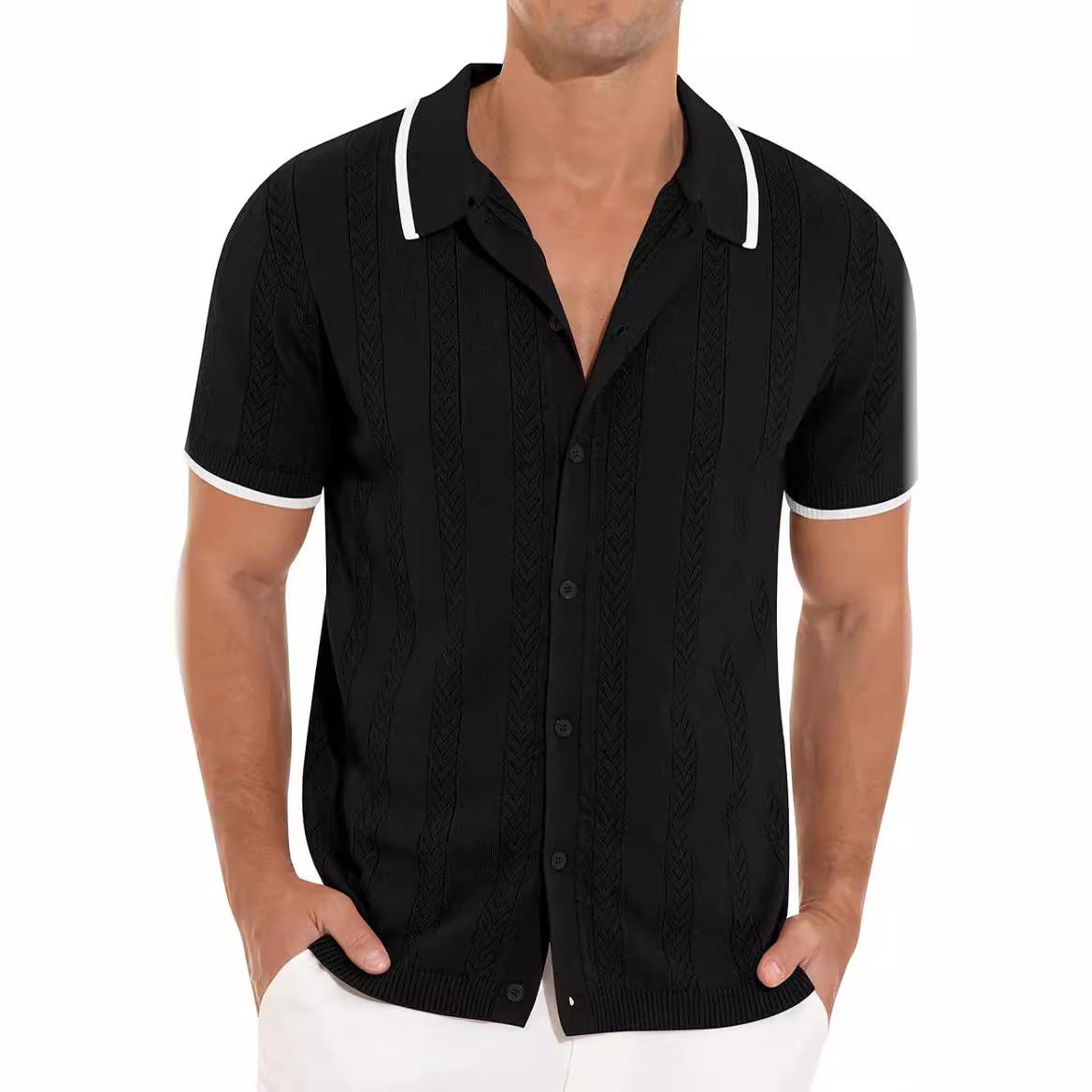 Lapel Kurzarm Hemd Sommer Herren Atmungsaktiv Hohles Design – Ideal für Sommer