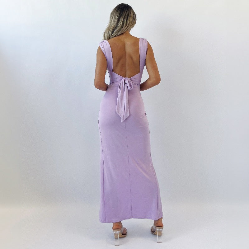 Ärmelloses Slim-Fit-Schlitzkleid mit Rückenschleife | Perfekt für Frühling und Sommer