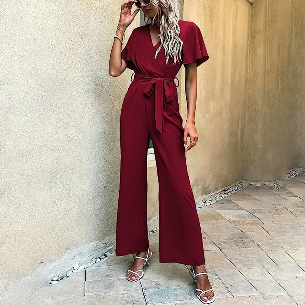 Jumpsuit mit V-Ausschnitt, Seitentaschen und lockerer Passform | Ideal für Frühling und Sommer