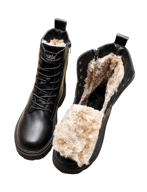 Isolierte Winterstiefel für Damen aus schwarzem Echtleder mit Reißverschluss und rutschfester Sohle | Ideal für Herbst/Winter