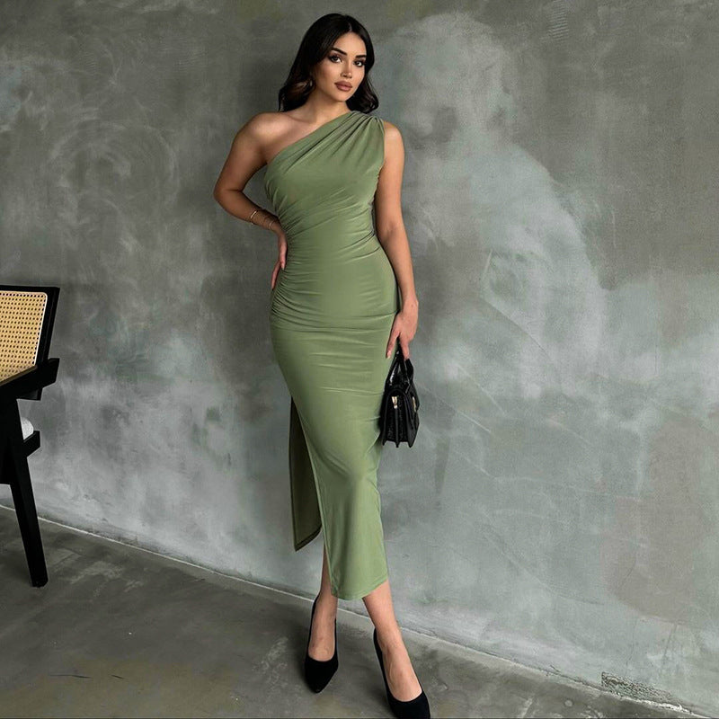 Ein-Schulter Plissiertes Schlitzkleid | Ideal für Frühling und Sommer