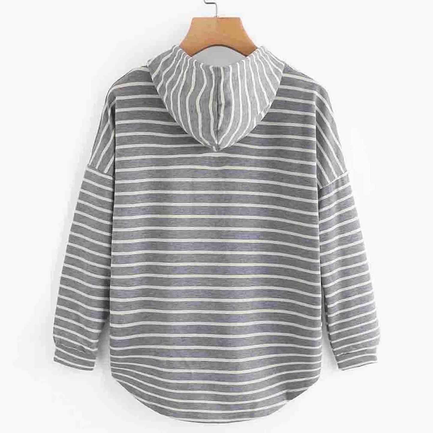 Gestreifter Damen-Kapuzenpullover mit Kängurutasche und verstellbarer Kapuze | Ideal für Herbst und Winter