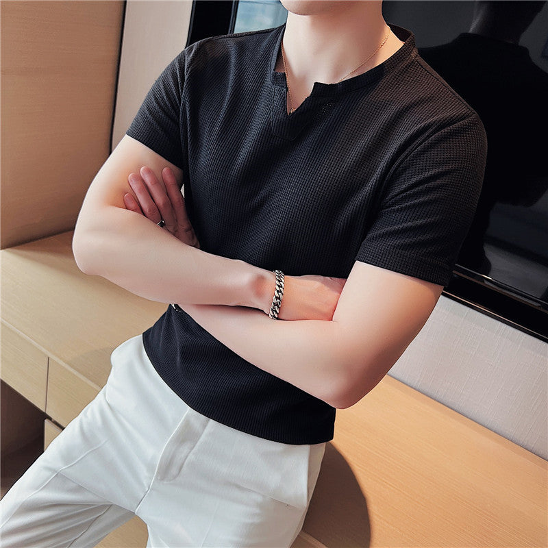 Herren Waffelstrick-Pullover Kurzarmshirt – Ideal für den Sommer
