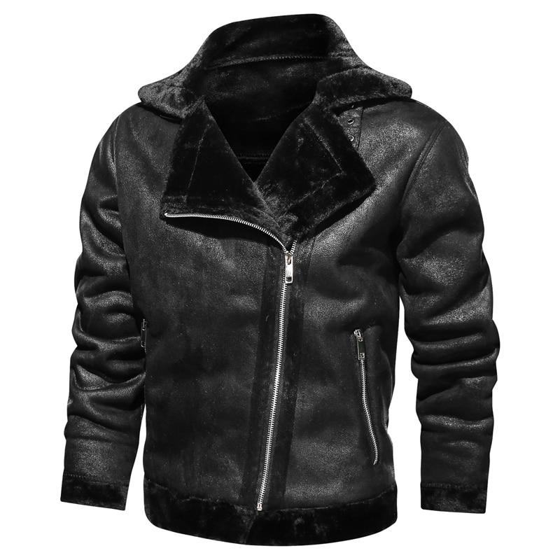 Herren PU Leder Bikerjacke – Dickes Fleecefutter, Winter Motorradjacke, Handwäsche - Ideal fur Winter