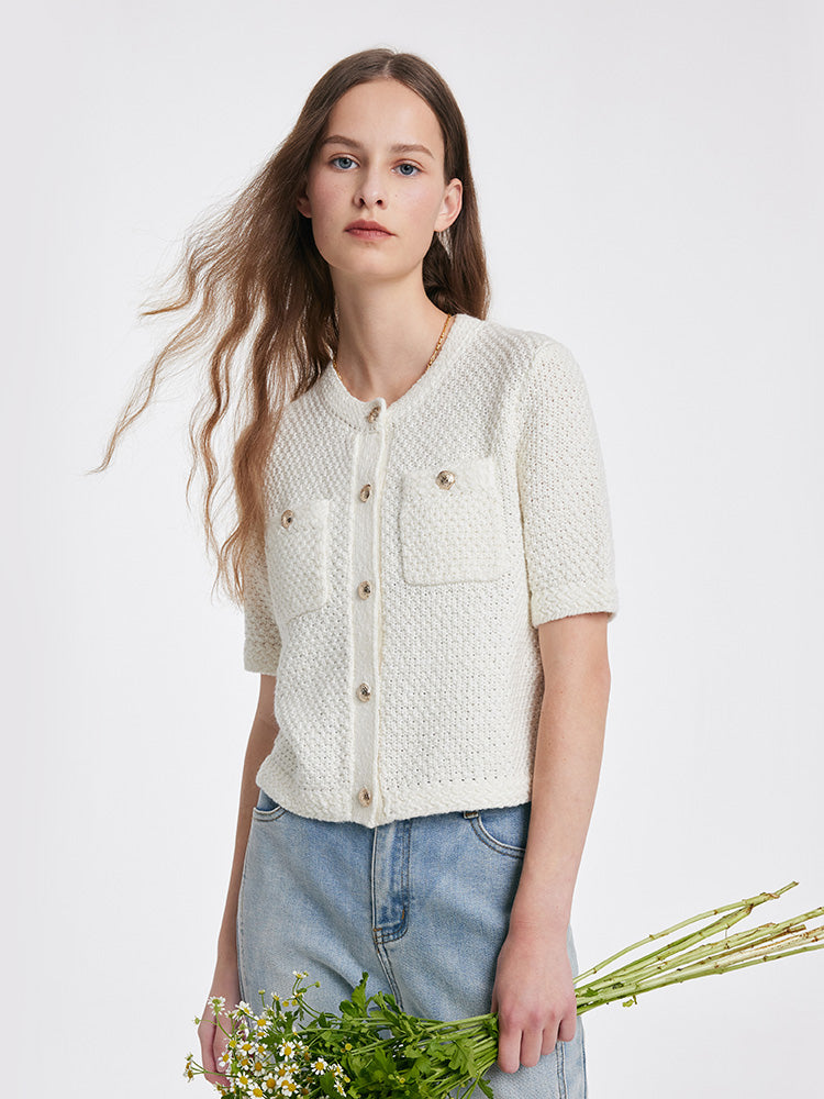 Damen Strickjacke Beige mit Knöpfen – Ideal für Herbst/Winter