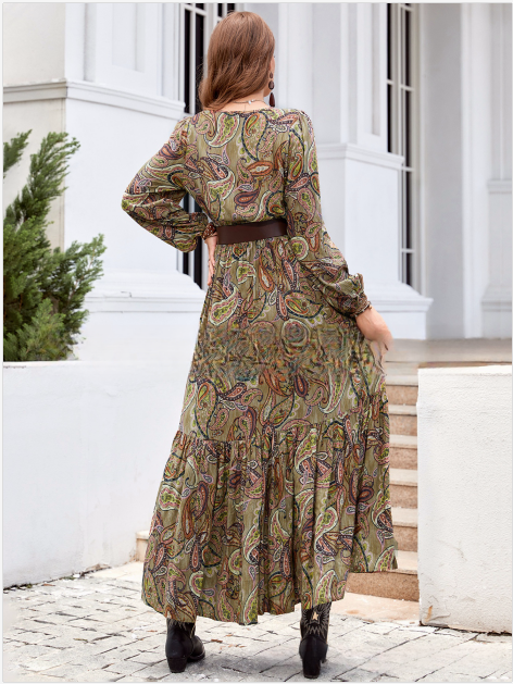 Boho-Maxikleid mit Smock-Taille, floralem Muster und langen Ärmeln | Ideal für Frühling und Herbst