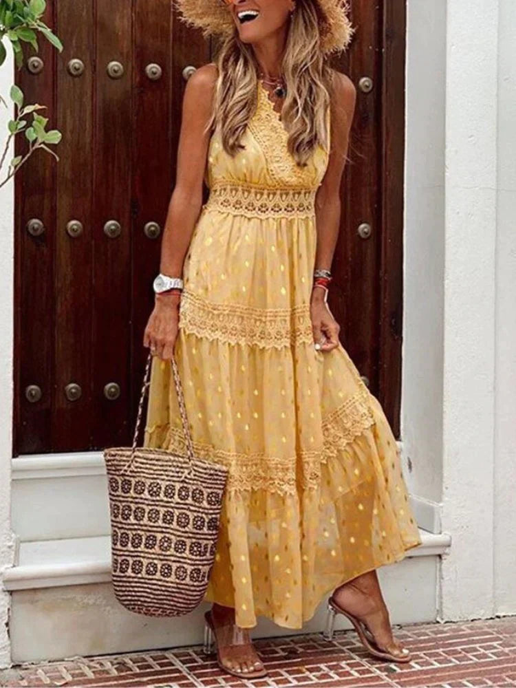 Langes Spitzenkleid mit eleganten Details | Ideal für Frühling und Sommer