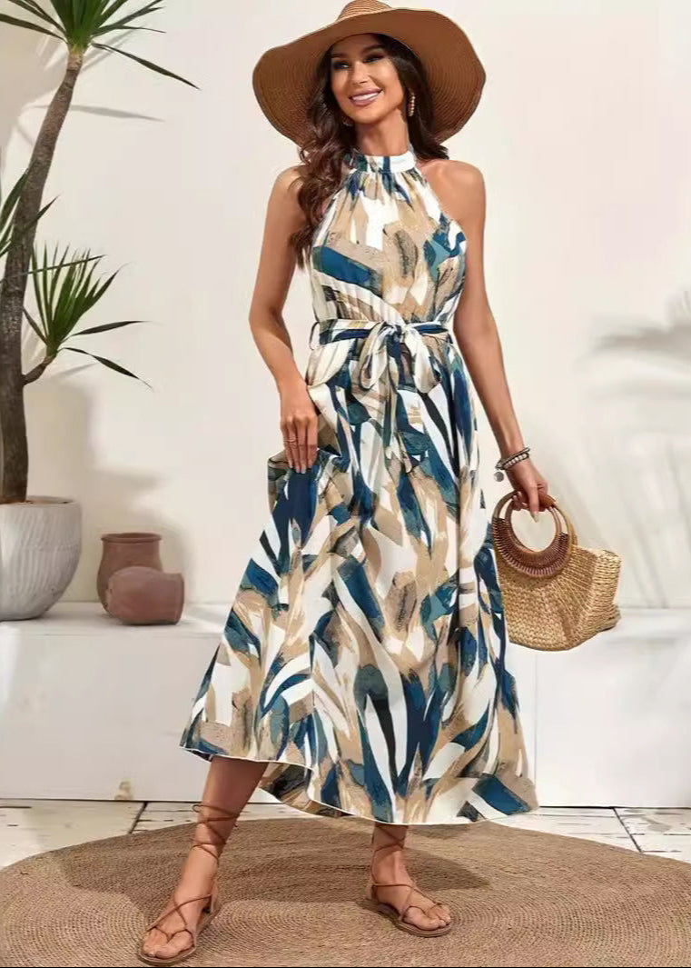 Boho-Kleid mit floralem Muster, hoher Taille und langen Ärmeln | Ideal für Frühling und Sommer