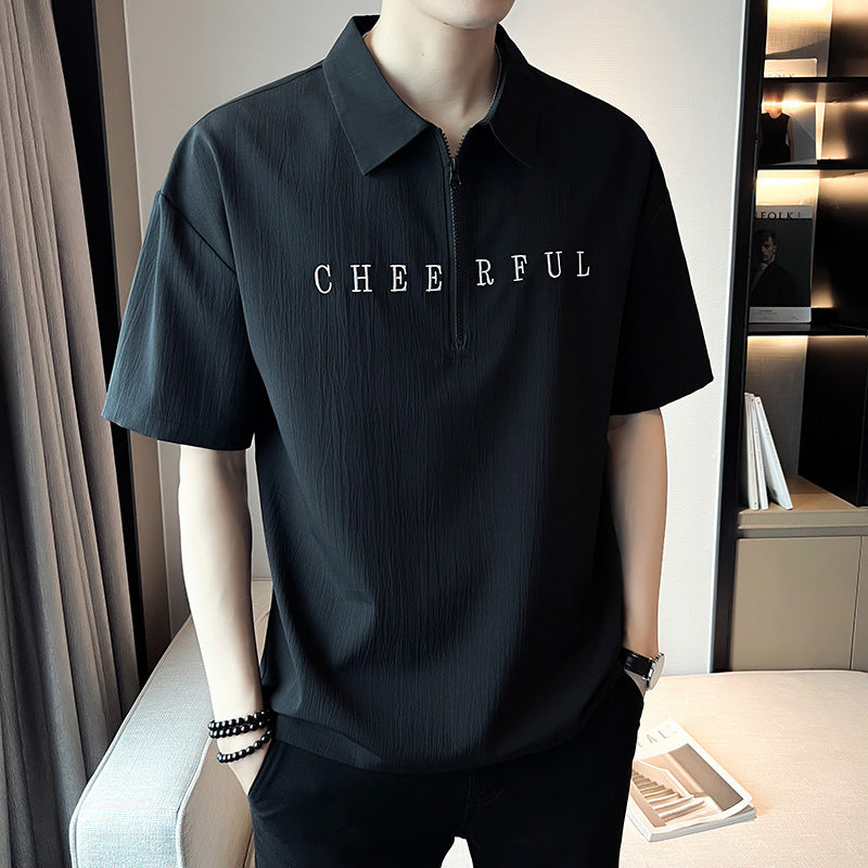 Herren-Poloshirt mit Buchstaben-Print, Kurzarm, Ideal für den Sommer