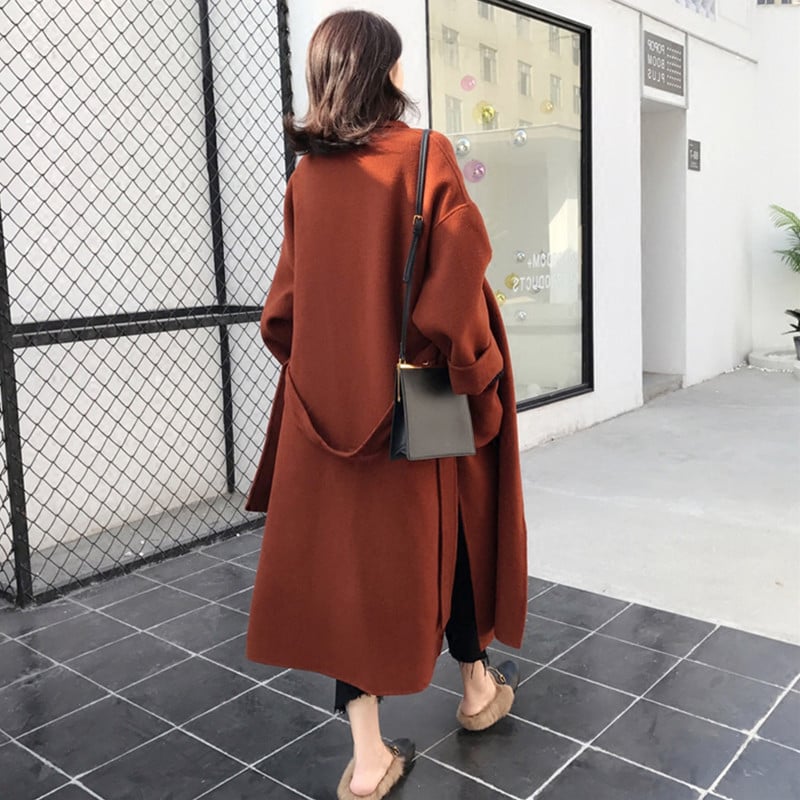 Mittellanger Damen-Wollmantel mit Gürtel | Beidseitig tragbar | Ideal für Herbst & Winter