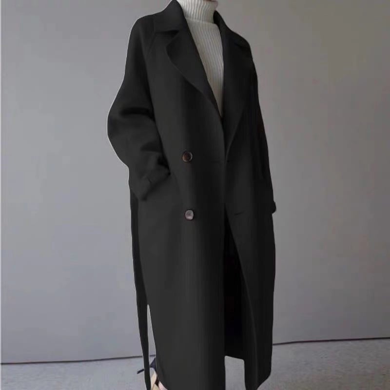 Mittellanger Damen-Wollmantel mit Gürtel | Beidseitig tragbar | Ideal für Herbst & Winter