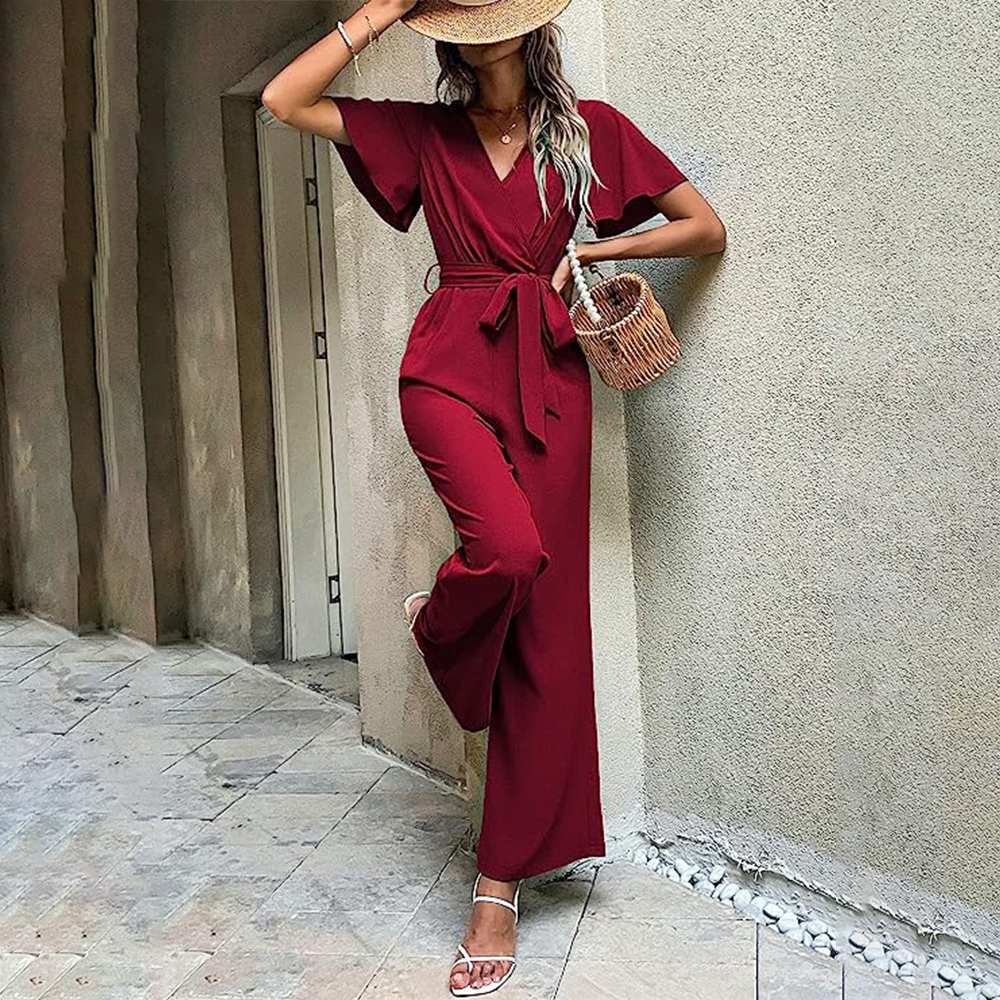 Jumpsuit mit V-Ausschnitt, Seitentaschen und lockerer Passform | Ideal für Frühling und Sommer