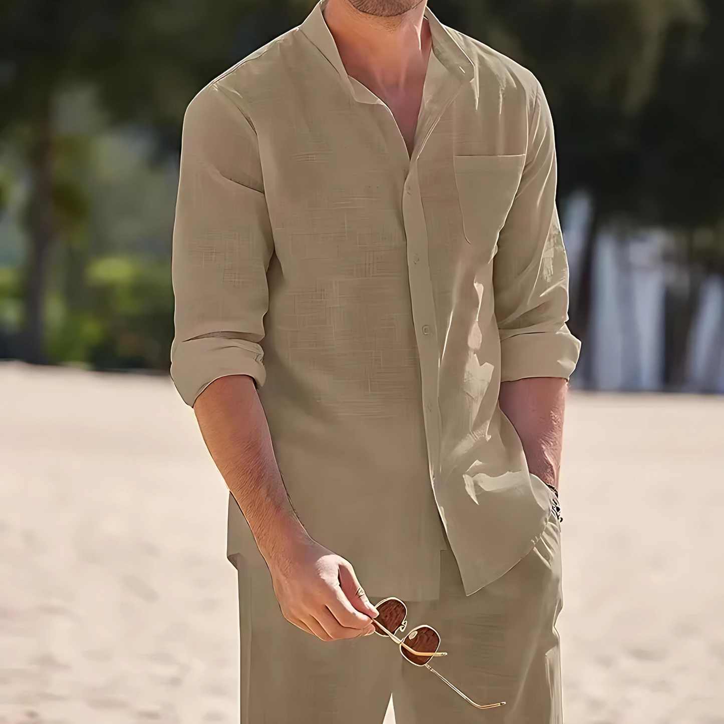Sommer Set für Herren – Atmungsaktives Kurzarmhemd & Shorts aus Leinenmischung - Ideal für den Sommer