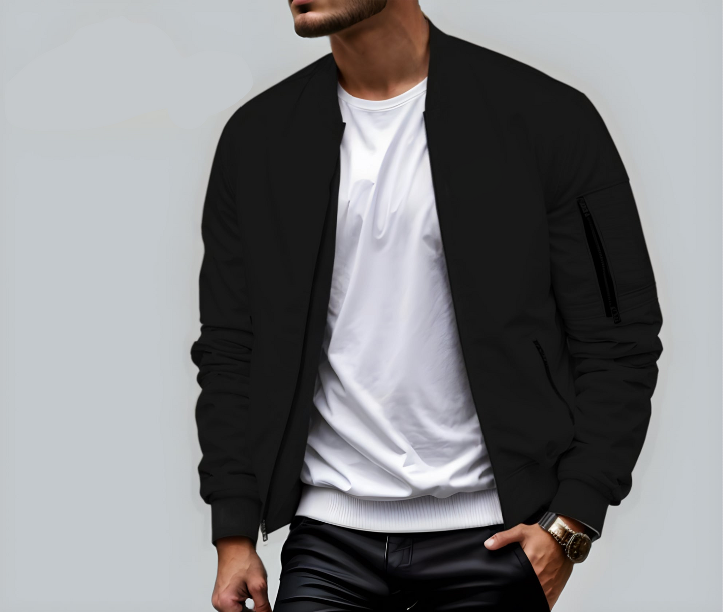 Leichte Herren-Steppjacke mit Reißverschluss, Seitentaschen und geripptem Kragen | Ideal für Herbst/Frühjahr
