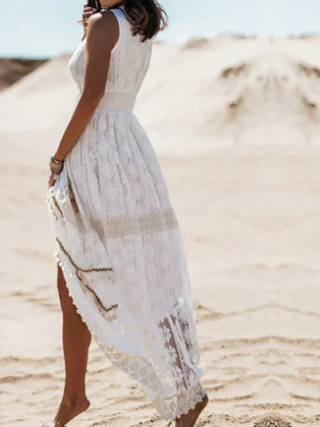 Besticktes Maxi-Kleid mit Spitzendetails | Ideal für Frühling und Sommer