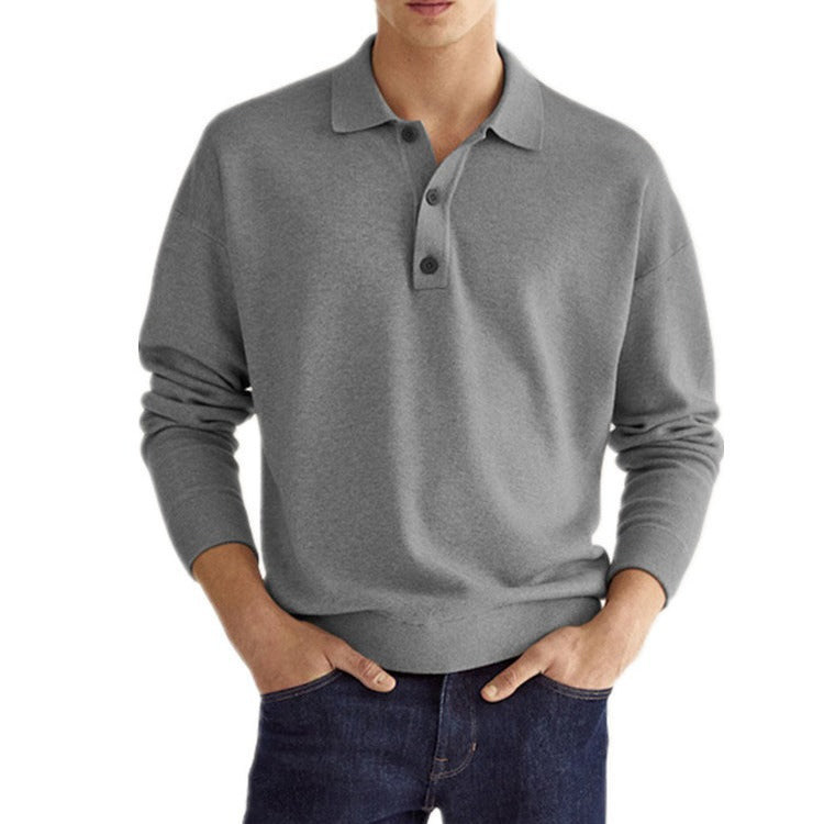 Herren Langarm V-Ausschnitt Button-Poloshirt – Ideal für den Herbst