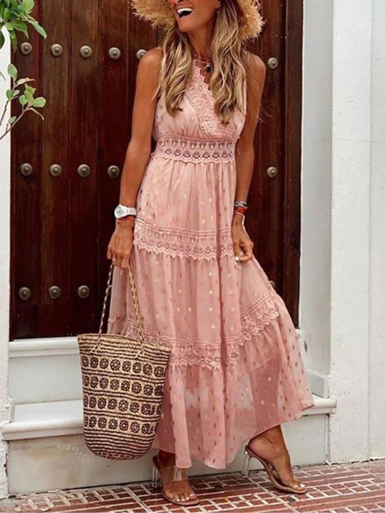 Langes Spitzenkleid mit eleganten Details | Ideal für Frühling und Sommer