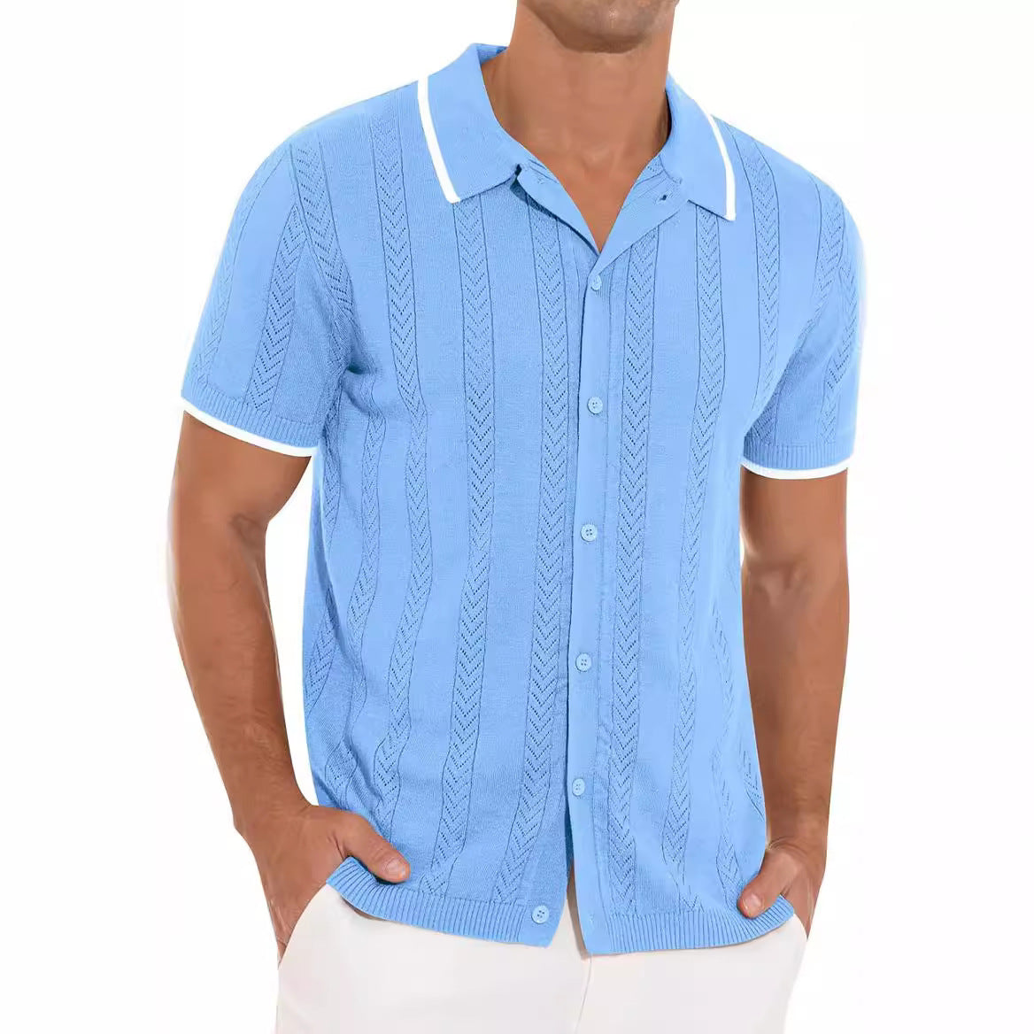 Lapel Kurzarm Hemd Sommer Herren Atmungsaktiv Hohles Design – Ideal für Sommer