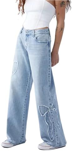Damen Jeanshose mit hoher Y2K inspirierte Baggy-Hose - Ideal für Frühling & Herbst