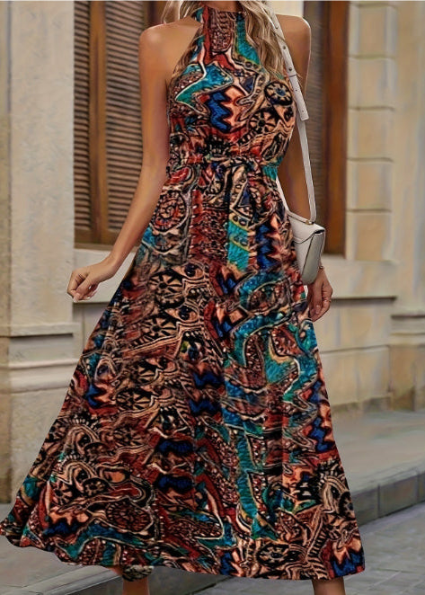 Boho-Kleid mit floralem Muster, hoher Taille und langen Ärmeln | Ideal für Frühling und Sommer