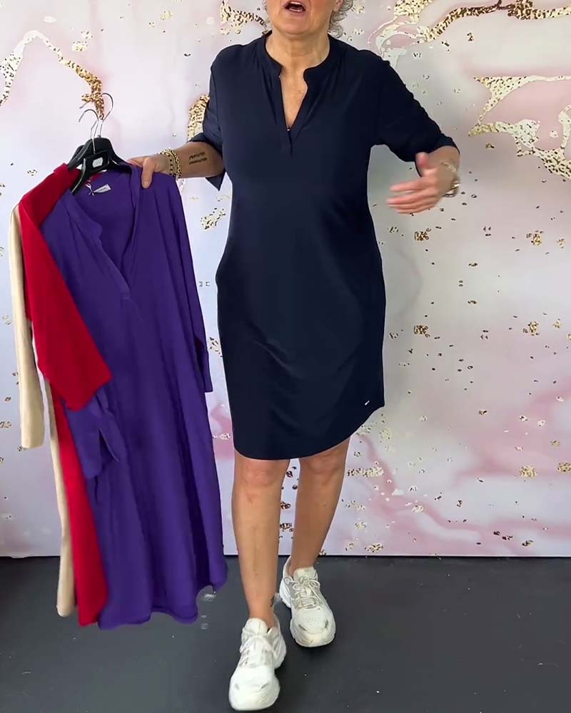 V-Ausschnitt-Shiftkleid mit 3/4-Ärmeln | Ideal für Frühling und Sommer