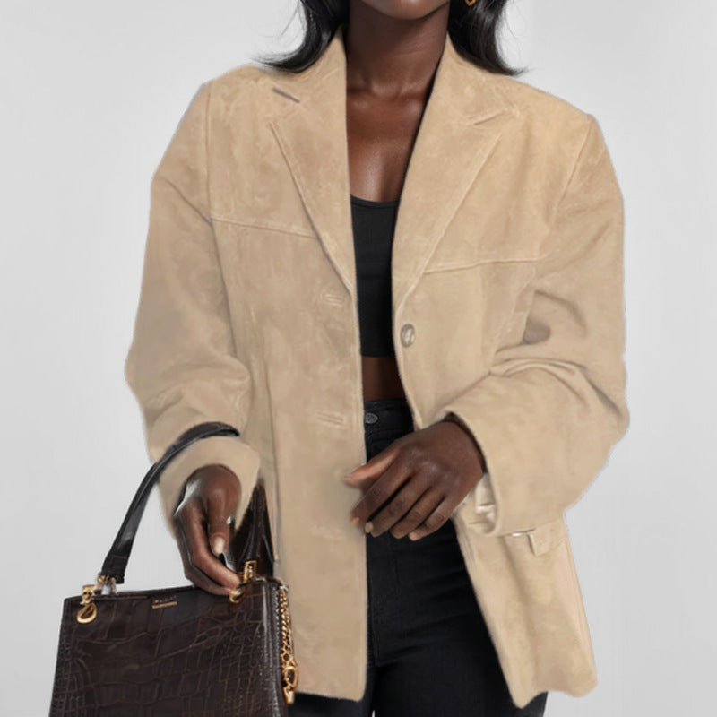 Damen-Lederblazer mit tailliertem Schnitt & Knopfverschluss | Ideal für Frühling & Herbst