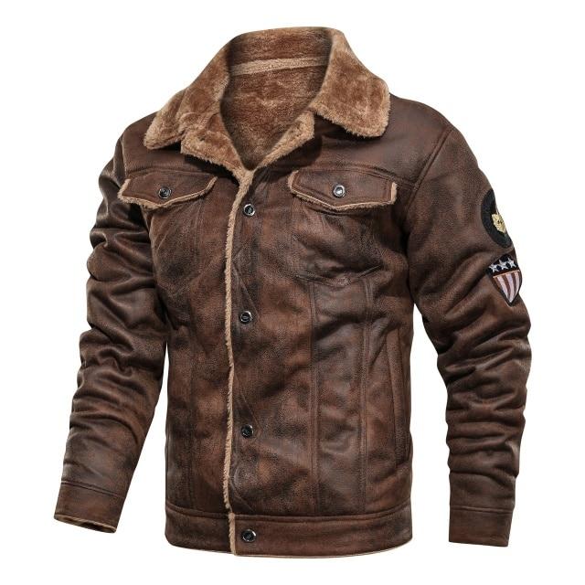 Herren PU Leder Bikerjacke – Dickes Fleecefutter, Winter Motorradjacke, Handwäsche - Ideal fur Winter