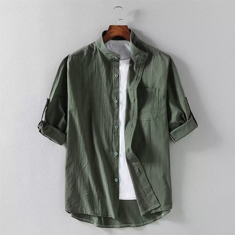 Herren Kurzarm Leinenmischung Cardigan-Hemd – Ideal für den Sommer