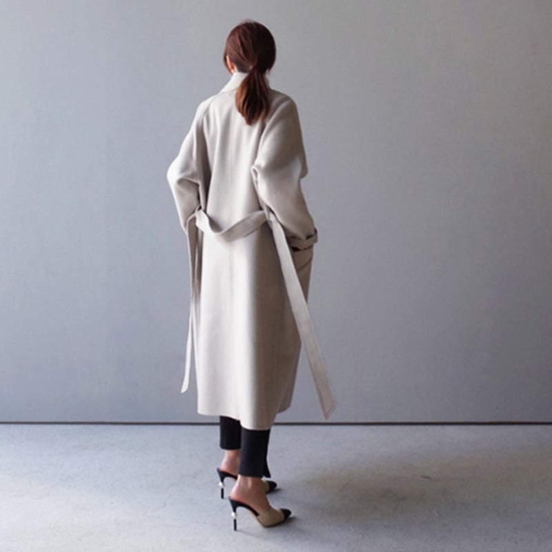 Mittellanger Damen-Wollmantel mit Gürtel | Beidseitig tragbar | Ideal für Herbst & Winter