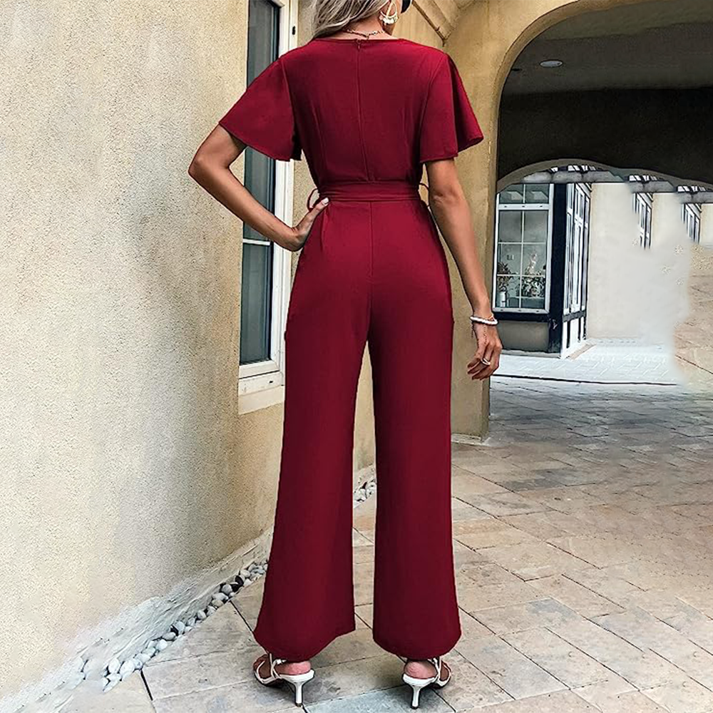 Jumpsuit mit V-Ausschnitt, Seitentaschen und lockerer Passform | Ideal für Frühling und Sommer