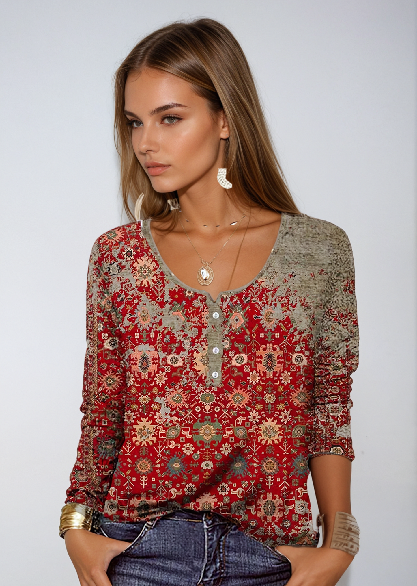 Azteken-Muster Pullover mit Rundhalsausschnitt | Ideal für Herbst & Winter