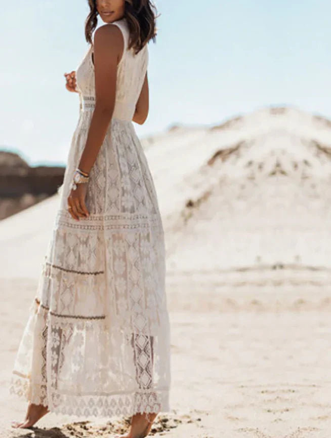 Besticktes Maxi-Kleid mit Spitzendetails | Ideal für Frühling und Sommer
