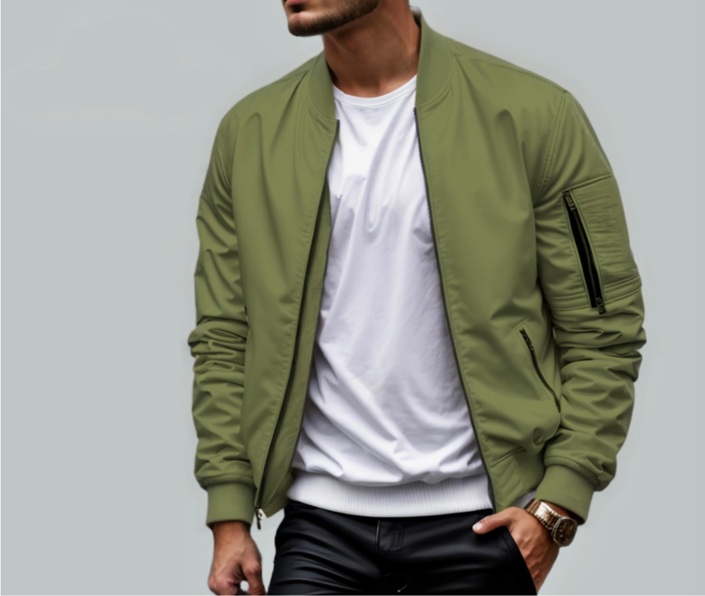 Leichte Herren-Steppjacke mit Reißverschluss, Seitentaschen und geripptem Kragen | Ideal für Herbst/Frühjahr