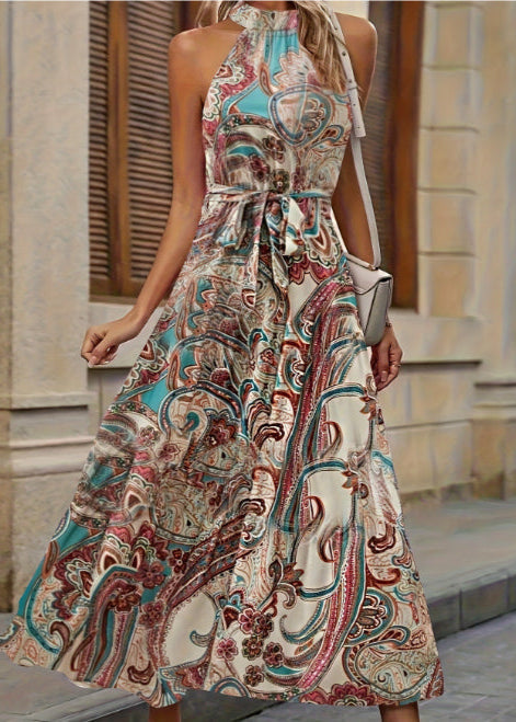 Boho-Kleid mit floralem Muster, hoher Taille und langen Ärmeln | Ideal für Frühling und Sommer
