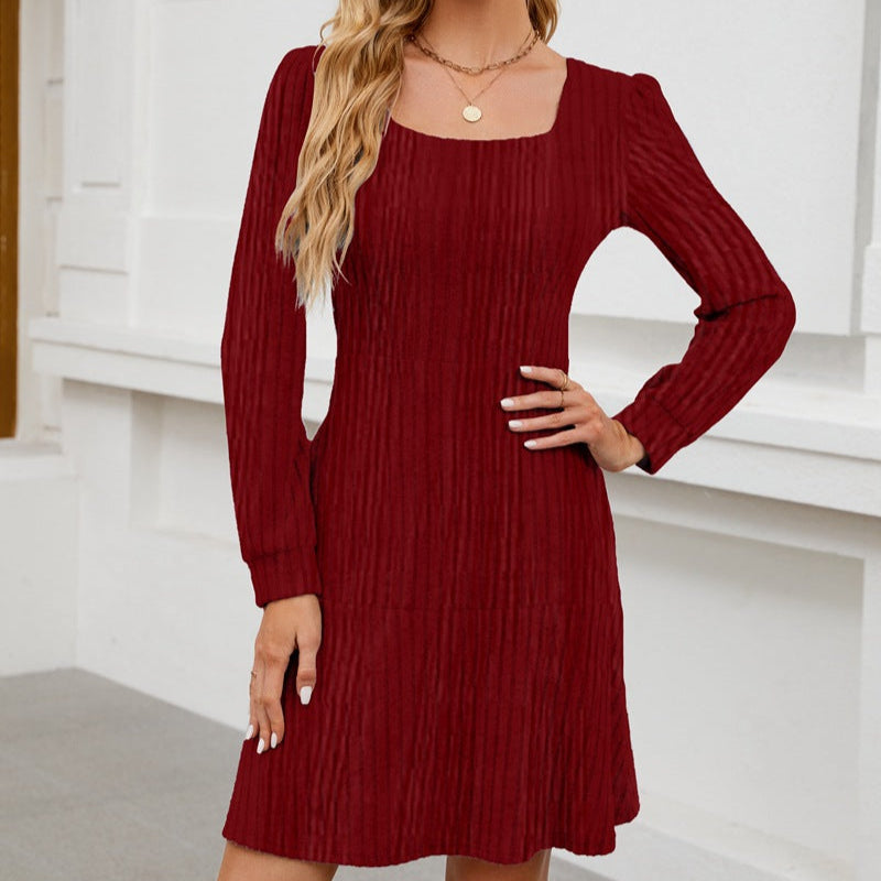 Kleid mit eckigem Ausschnitt, Laternenärmeln und Taschen | Ideal für Frühling und Herbst
